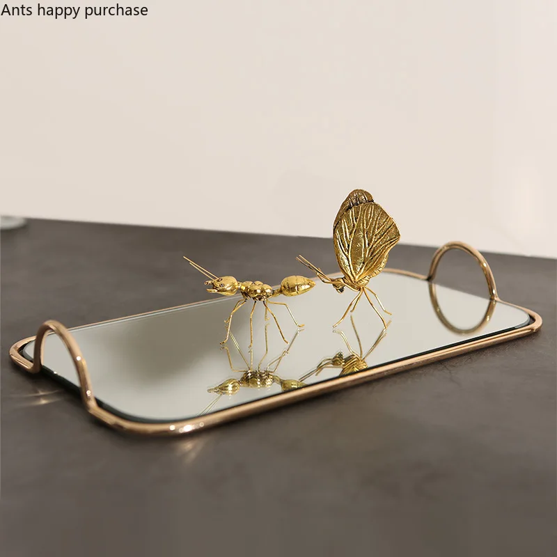 

Metal Glass Mirror Storage Tray Gold Oval Dotted Fruit Plate Small Items Jewelry Display Tray Mirror 45*30cm/35*20cm