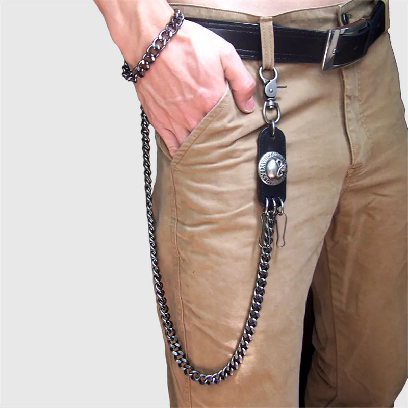 Mens Black Gun Extra Long Wallet Chains Thick Metal Cuban Curb Links