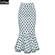 Cultiseed Для женщин Летняя юбка женский Высокая Талия Dot печати рыбий хвост юбка Новинки для женщин офисные вечерние оборки юбки-трубы