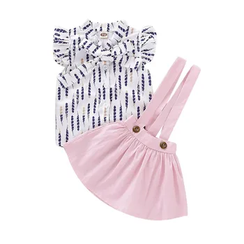 

Newest Infant Toddler Baby Girl clothes Ruffle Sleeve Tops + Overall Skirts Short Clothes Set girls clothing set costume kids