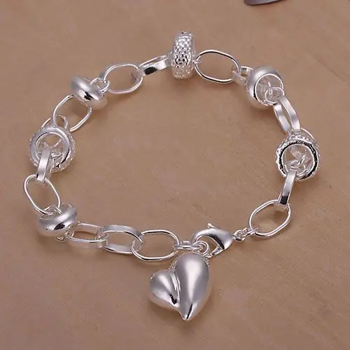 KN-H123 Wholesale Silver Plated Bracelets For Women Men's Shinning Fashion Jewelry Small Peach Heart Pendant Bracelet Aafaaiwha