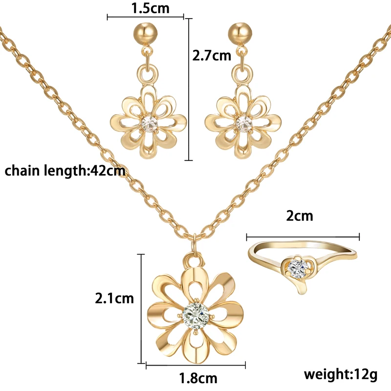 Элегантный женский ювелирный набор подвеска с золотым цветком ожерелья Серьги Кольца Набор Красивые свадебные аксессуары для невесты