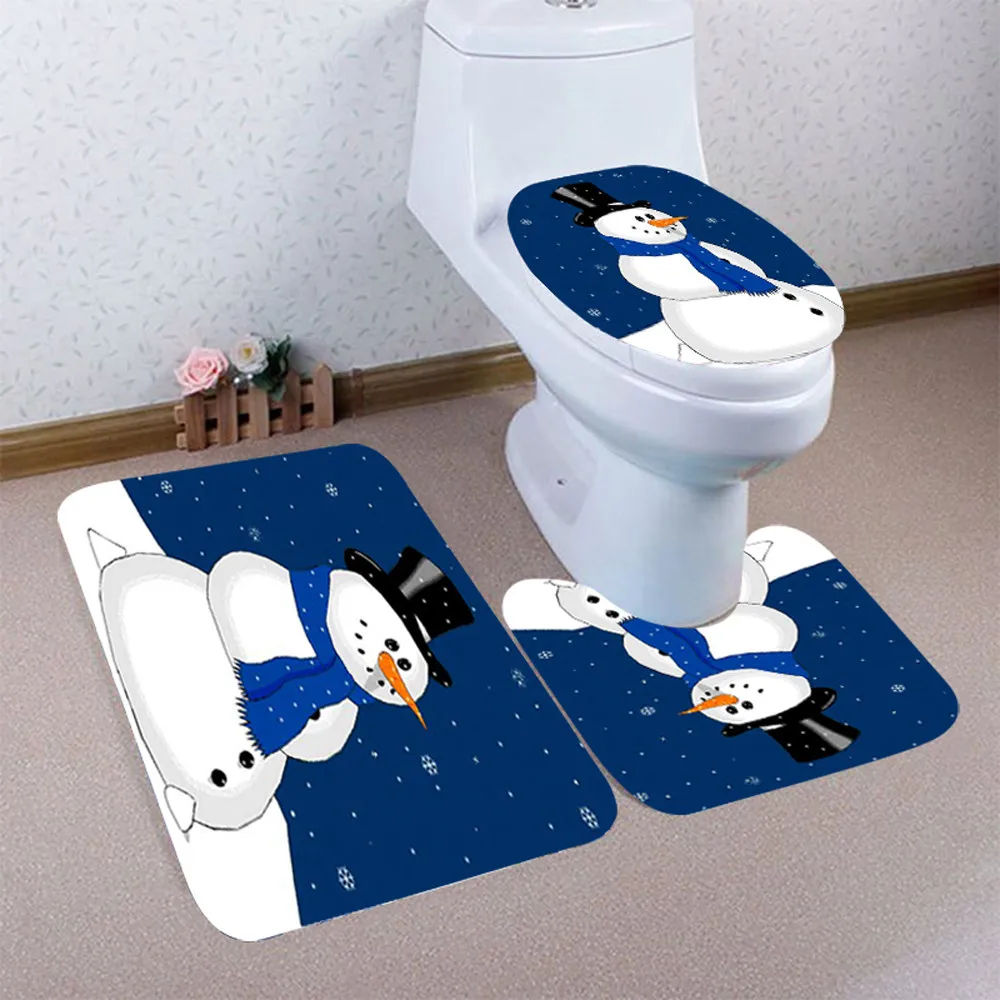 Товары для дома Коврик для двери ковер 3 шт. Рождественский нескользящий коврик для ванной комнаты+ крышка унитаза+ набор ковриков для ванной# G9