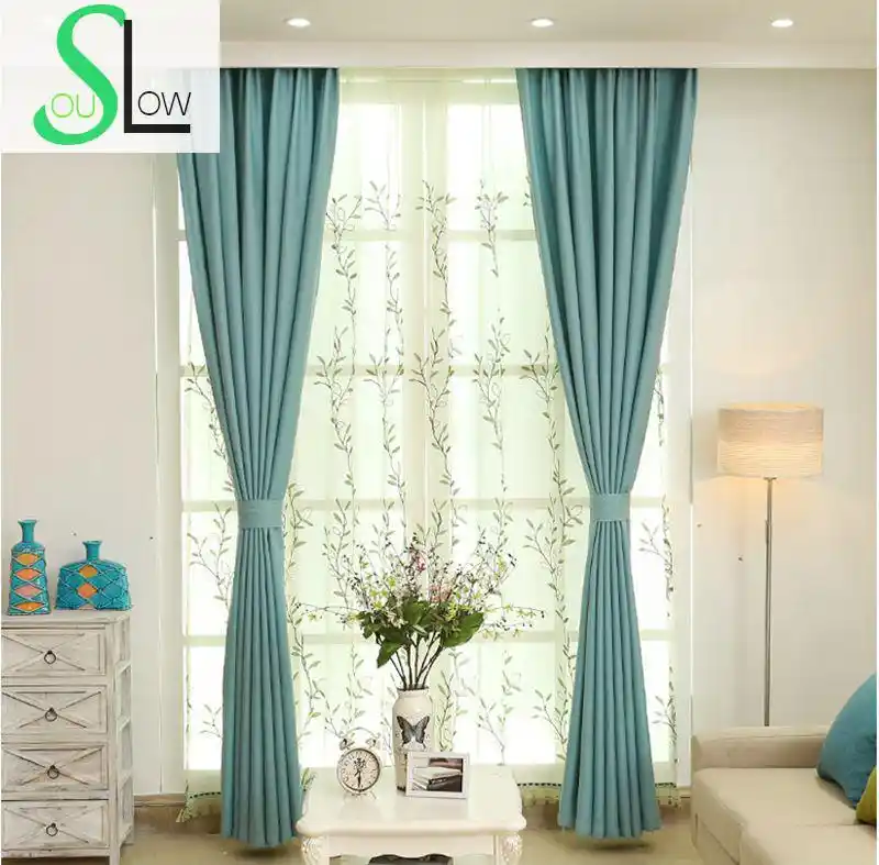 slow soul cortinas de lino modernas para sala de estar dormitorio cocina color verde azul oscuro color puro