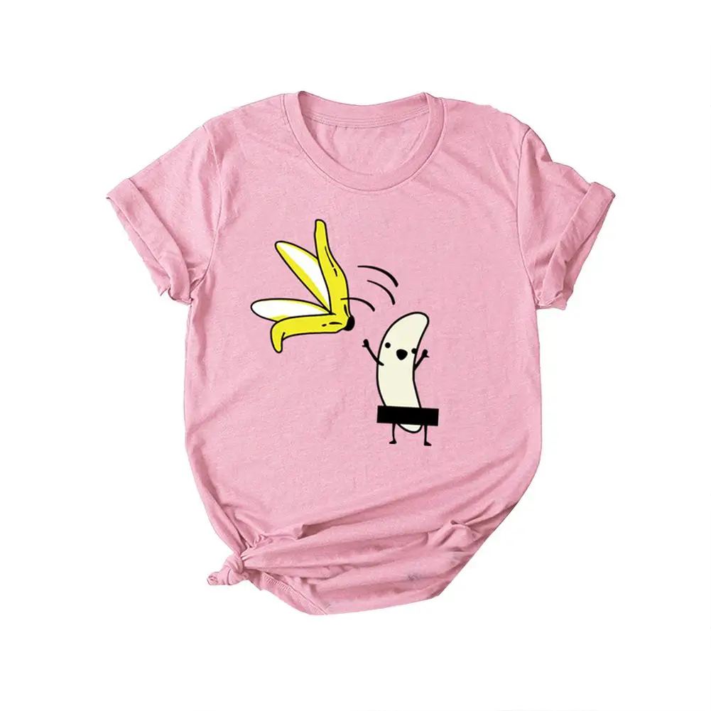 

2019 New Fashion Summer Funny Cartoon Naked Banana Print Women T-Shirt Short Sleeve Round Neck Lady Casual Harajuku T Shirts Tee