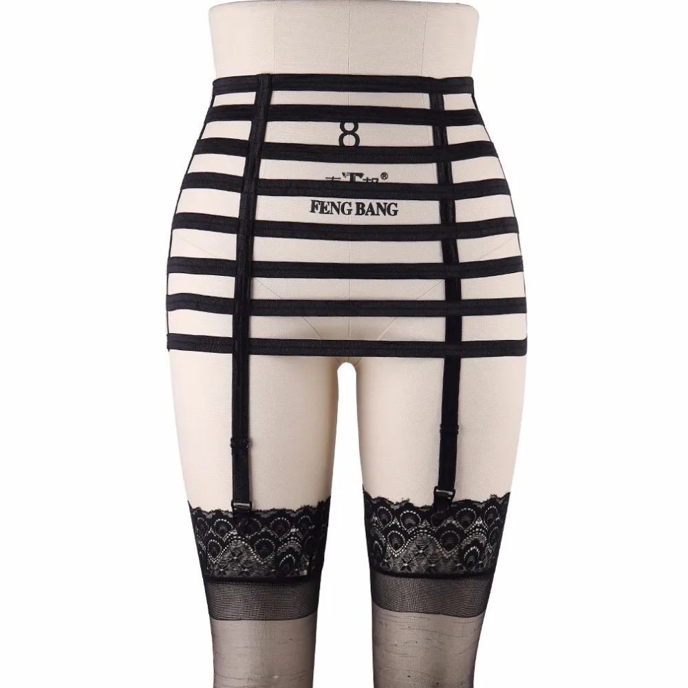 Punk Rock Bondage Harness 90's Cosplay Thigh Garters Elastic Stockings