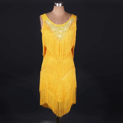 Стиль, костюм для латинских танцев, спандекс, кисточка, камни, платье для латинских танцев для женщин, платья для латинских танцев 2XS-6XL - Цвет: Цвет: желтый
