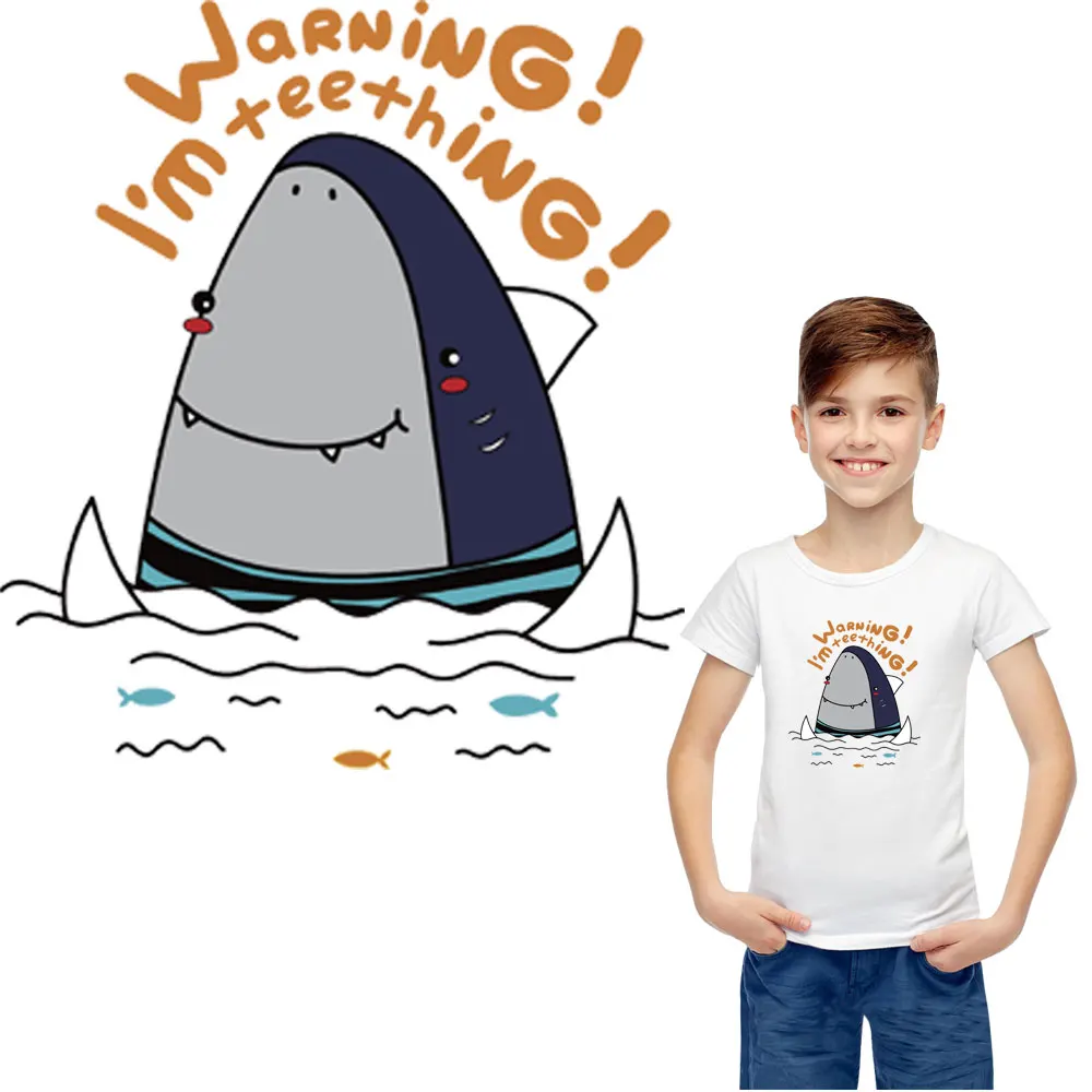 

cartoon shark iron stickers patches for clothing heat transfers for kid children T-shirt hoodie clothes diy accessory applique