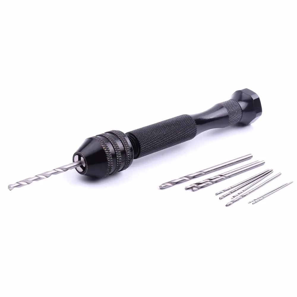 

Top Quality 1Pcs 0.3-3.4mm Black Hand Twist Drill with 10pcs mini Twist Drill Bits Diameter 0.5-2mm Aluminium Alloy Hand Tools