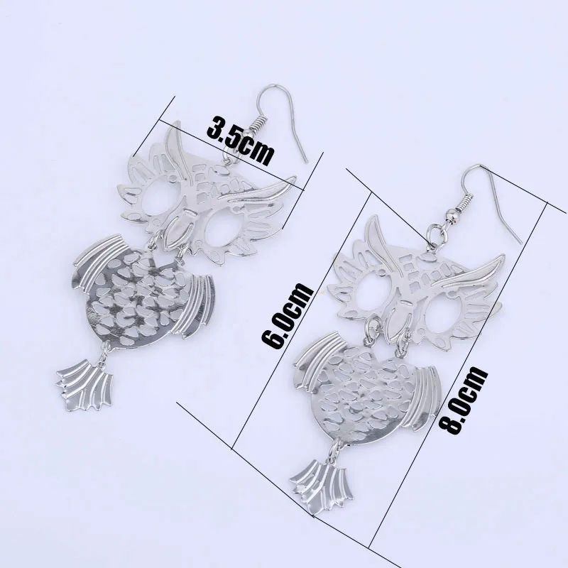Cute Dangle Owl Earrings Gold Color and Silver Plated Metal Women Fashion Jewelry Long Hanging Owl Earrings (4)
