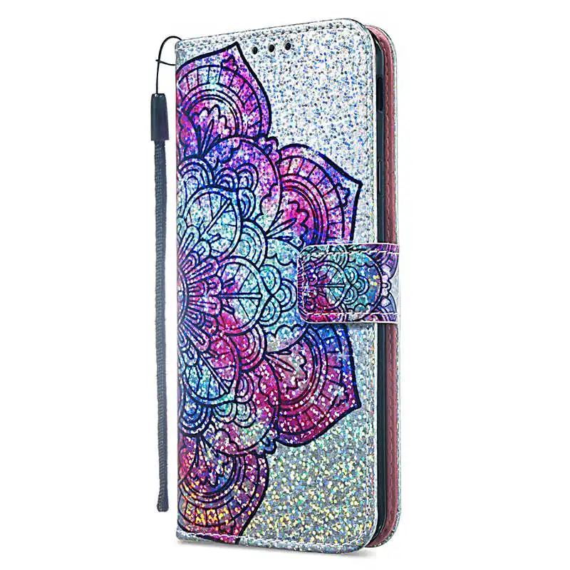 Для samsung Galaxy J4 Plus чехол откидная Обложка для бумажника, кожаная чехол для телефона для samsung J4Plus 6," блестящая задняя крышка с мультяшным единорогом