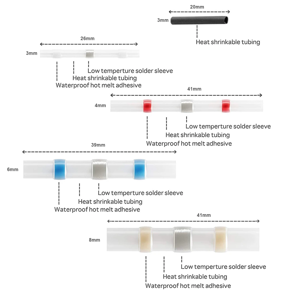 250 шт. ассортимент уплотнений термоусадочные электрические провода соединители припоя рукава водонепроницаемый кабель стыковые клеммы 10-26AWG
