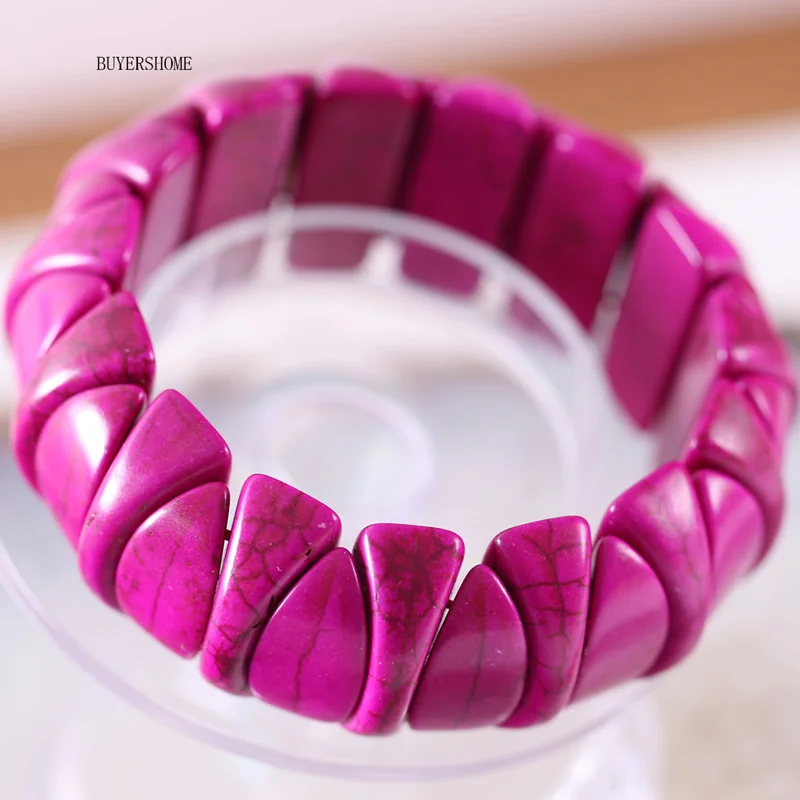 Purple Turquoise Ручной работы для женщин ювелирные изделия из натурального камня бусины зеленый красный белый синий фиолетовый черный Howlite стрейч браслет " 1 шт - Окраска металла: Purple Turquoise