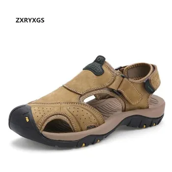 

Soft and Comfortable Summer Men Sandals Flat Casual Shoes 2019 New Summer Breathable Genuine Leather Shoes Flat Beach Sandals