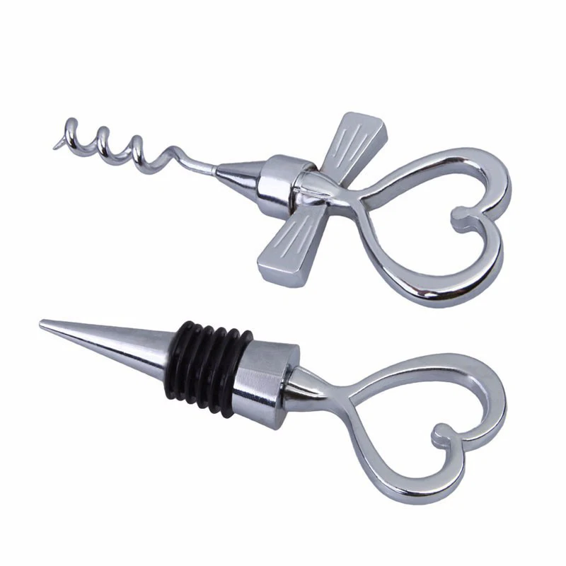 2pcs/set Corkscrews Openors Love Heart Wine Bottle Opener Stainless