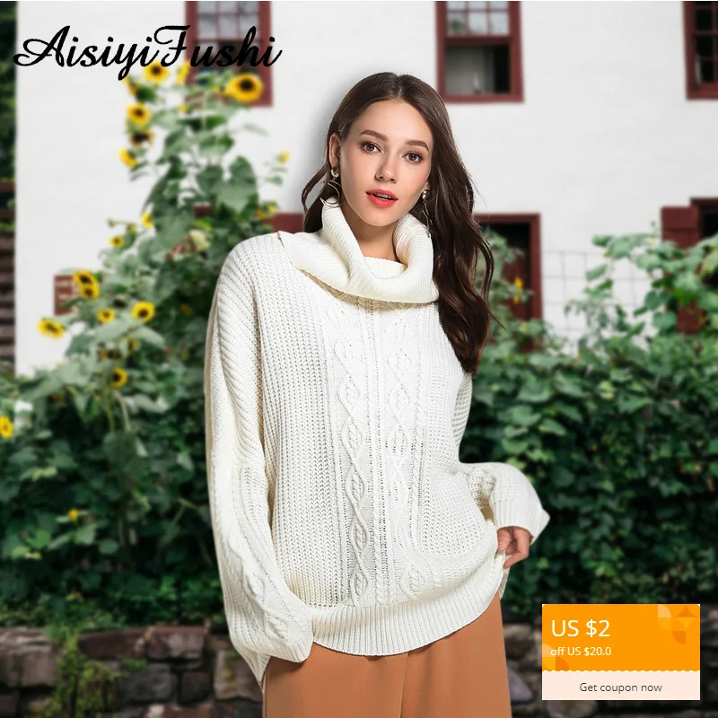 

Women Casual Korean Pullover Sweater Knitted Winter Turtleneck Women Jumper White Oversized Sweater Loose Long Pull Femme 2018