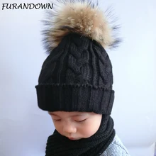 FURANDOWN Children Fur Pompom font b Hat b font Baby Boys Girls font b Winter b