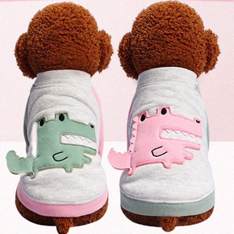 

2019 st Pet Dog Clothes Winter Warm Cotton Cat Hoodies Sweatshirt Pet Coat Jacket Clothes Dinosaur Cartoon Sweater