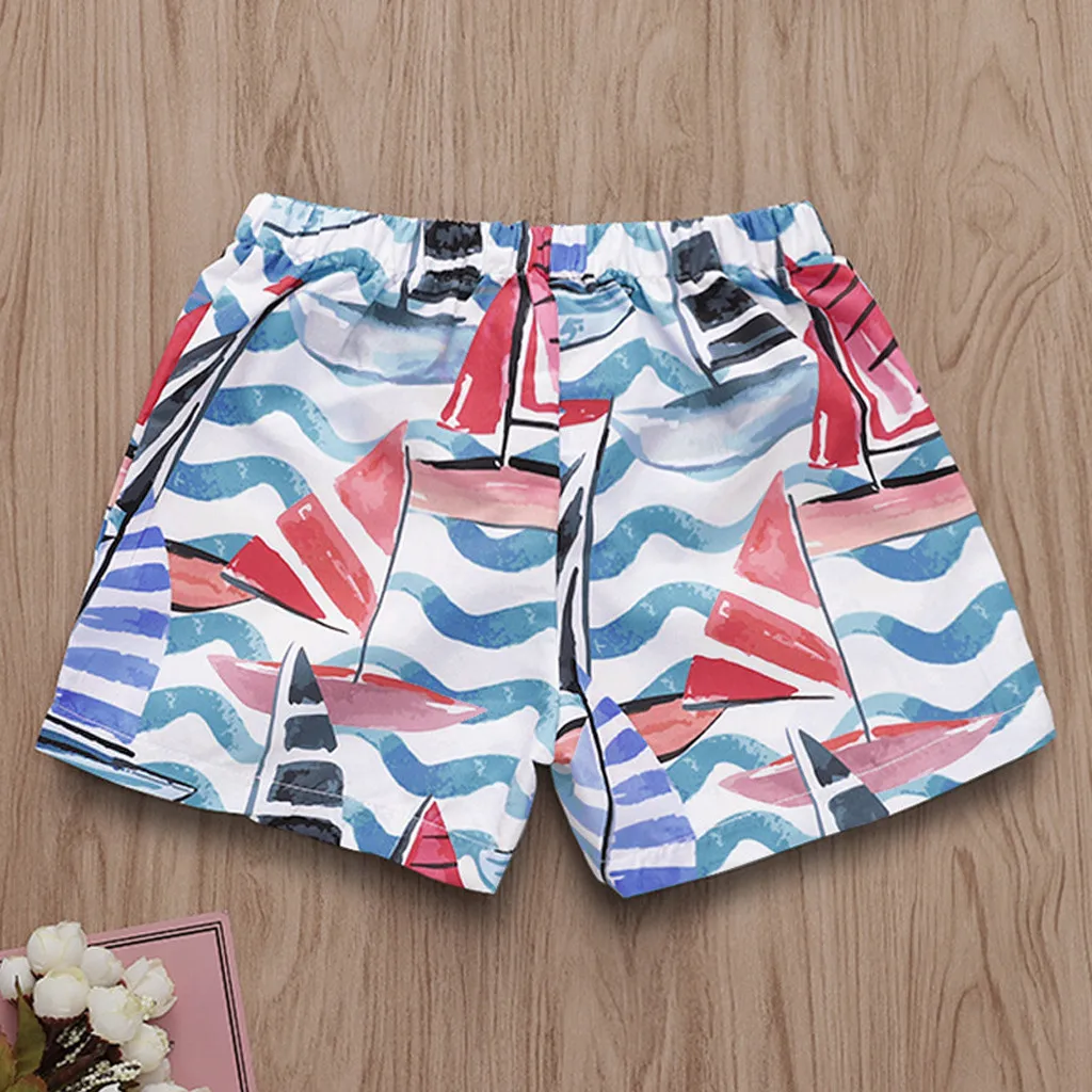 Шорты для малышей; пляжные шорты с эластичным поясом и гавайским принтом для маленьких мальчиков и девочек; Летняя мода
