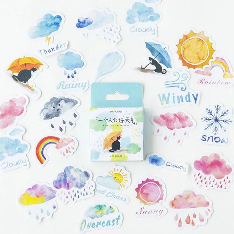 

46pc/box. Boy Girl Cute Diary Sticker One Person Good Weather Cartoon Seal Sticker Stationery Crafts Decoration Scrapbook Gift