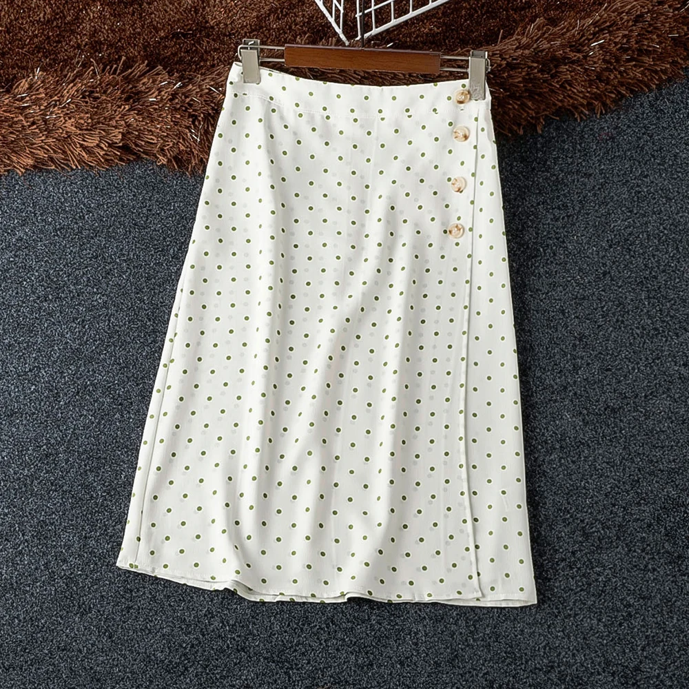 

2019 A Style White Skirt With Green Dot Fashion Slim Good Quality Chiffon Skirts Womens Stylish Faldas Long Skirt Women Cthink