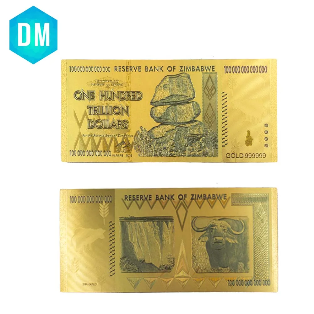UNC Color 24K Gold bill FANCY Note Collection Details about   Zimbabwe 100 Trillion Dollars 