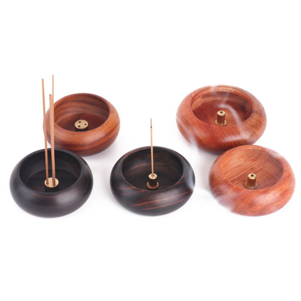 Decorative Wooden Incense Stick Burner Bowl Incense Ash Catcher Tray Wooden Incense Holder with Wooden Plate