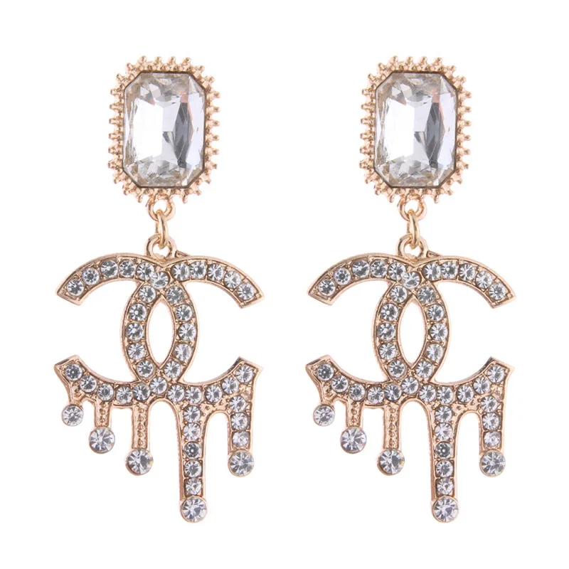 

Women's fashion zinc alloy pendant rhinestone earrings exquisite popular Europe and America exaggerated large earrings drop long