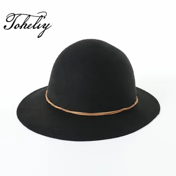 

Autumn and Winter Brand New Wool Boater dome Top Hat For Women's Felt Wide Brim Fedora Hat Laday Bowler Gambler Top Hat