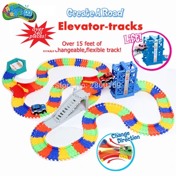

Magic Track 7.5CM Road w Elevator over 240pcs of flexible track 15 Ft of track with 1 turnaround,2 multi-directional connectors