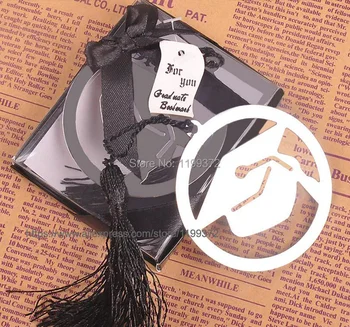 

100pcs Graduation Cap Stainless Steel Bookmark With Black Tassel Graduate Hat Gift Box Party Wedding Gifts