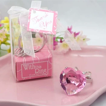 

100PCS/LOT With this ring heart shaped Pink diamond keychain Beautiful key ring wedding gift Free shipping