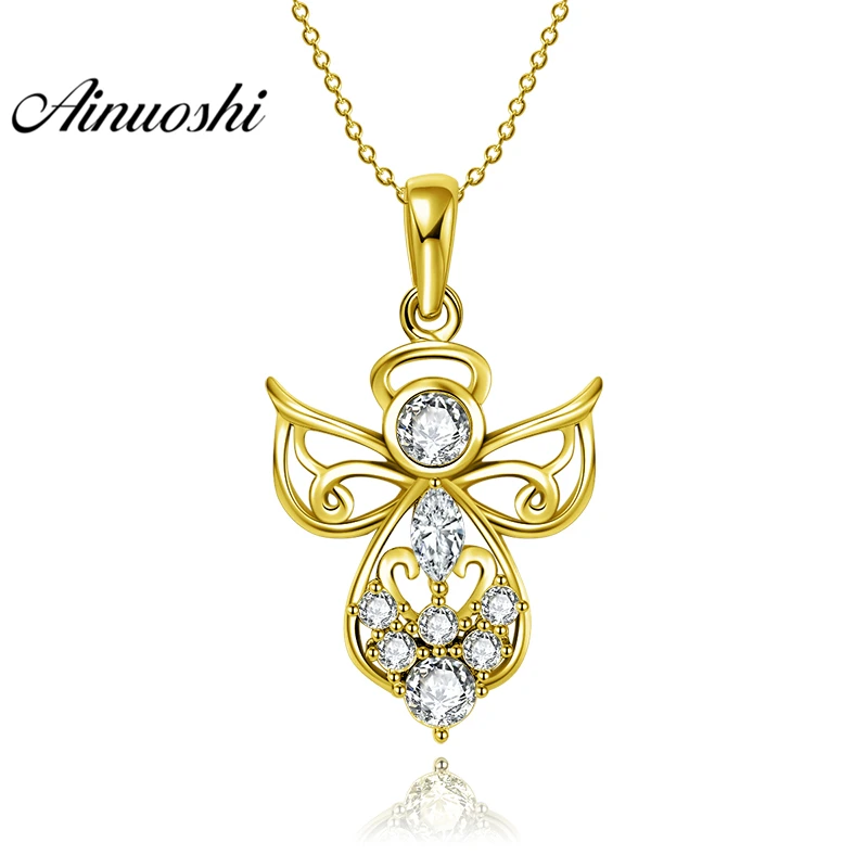 

AINUOSHI 10K Solid Yellow Gold Pendant Litter Angel Pendant SONA Diamond Real Gold Angel Wings Lovers' Gift Separate Pendant