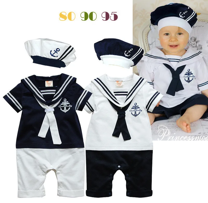 

Summer Short Sleeve Baby Boy Sailor Suit Romper Jumpsuit Infant Clothing Navy Sailor Suit Newborn Baby Rompers