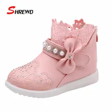 Chaussures Enfants Filles 2017 Automne Mode Dentelle Princesse Filles Boot Chaussures Simple Enfants Chaussures Semelle 15.5-22.2 cm 9314 W