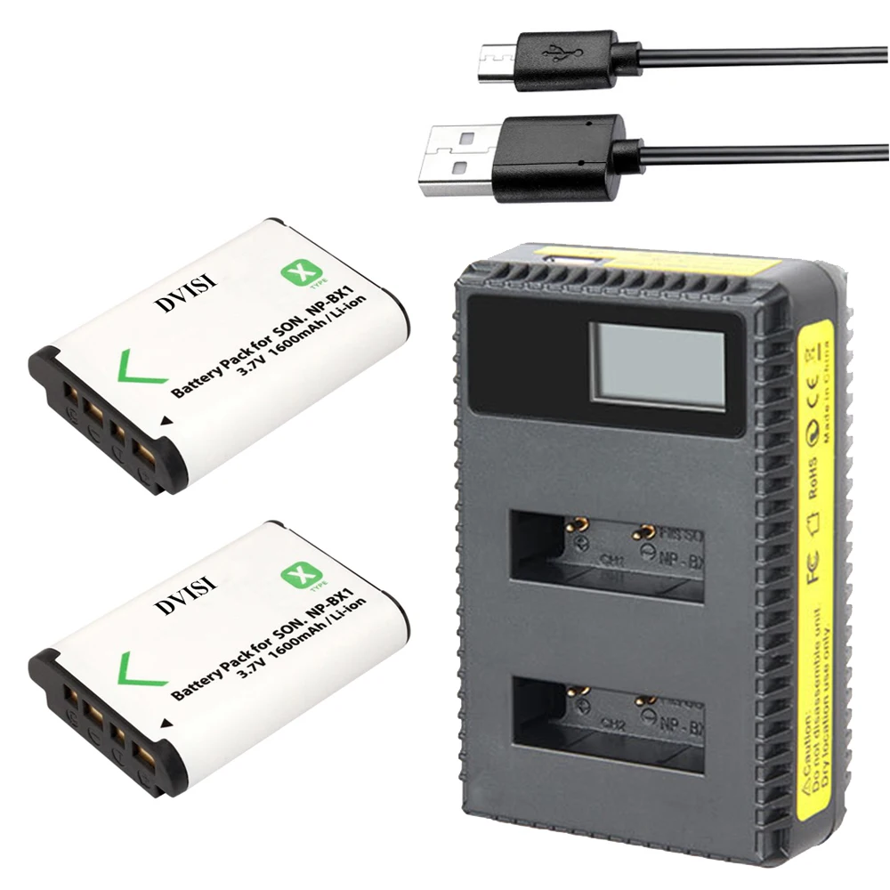 2Pcs NP-BX1 NP BX1 Battery +LCD Dual Charger for SONY DSC RX1 RX100 RX100iii M3 M2 RX1R WX300 HX300 HX400 HX50 HX60 GWP88 PJ240E |