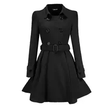 DSstyles, женское приталенное шерстяное пальто с оборками, с поясом и пряжкой, стильное шерстяное пальто, Тренч