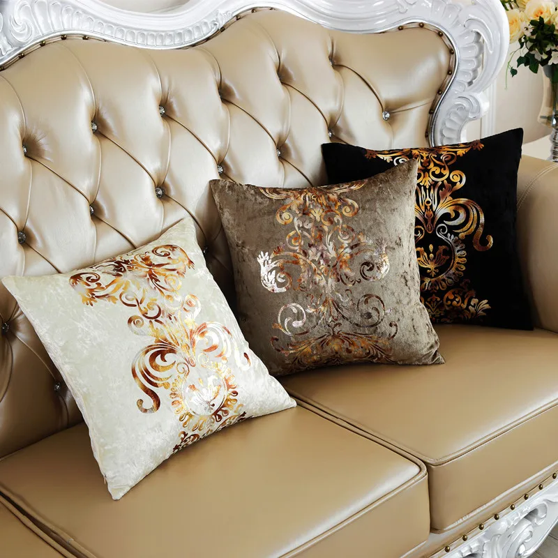 

European Velour Pillow Cover Bronzing Cushion Cover Home Decor Golden Print PillowCase Decorative Sofa Throw Cushions 45x45cm