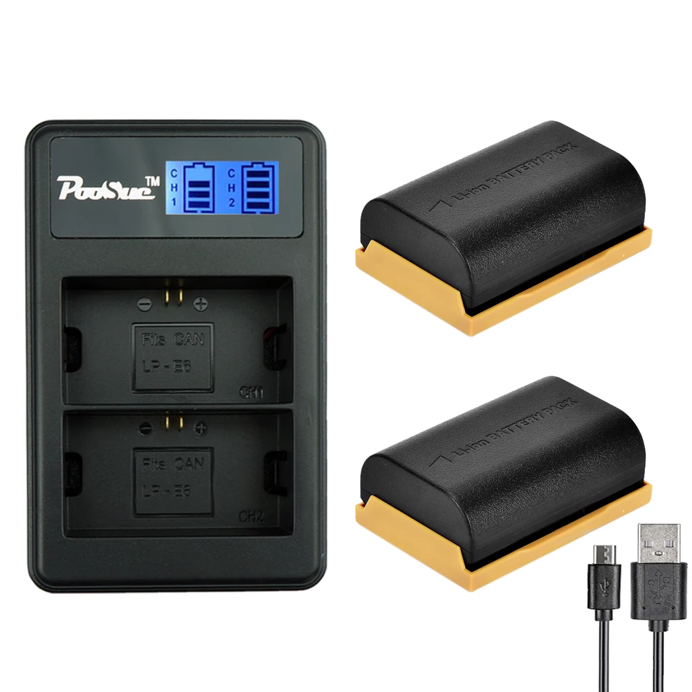 2x LP E6 батареи двойное зарядное устройство с ЖК дисплеем USB для Canon EOS 5D 6D 60D 60Da 7D 70D 80D