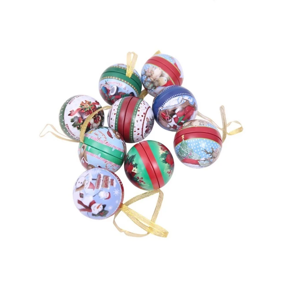 

1 PCS Chrismas Santa Claus Snowman Hanging Tree Round Ball Candy Box Xmas Gift Decoration