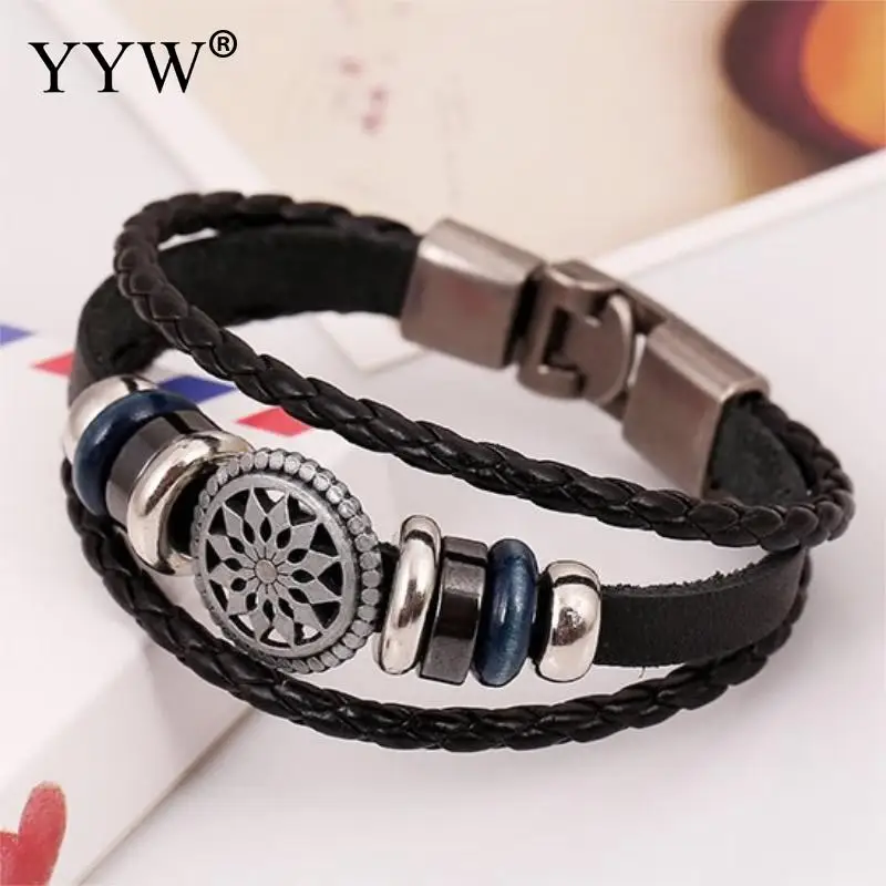 Handmade Multilayer PU Leather Woven Charm Bracelet Men Women Vintage