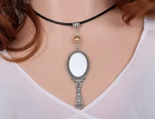 Crystal Beads Enamel Mirror Necklace Pendant Charms Choker Collar Statement Chain Accessories For Women Fashion Jewelry V42