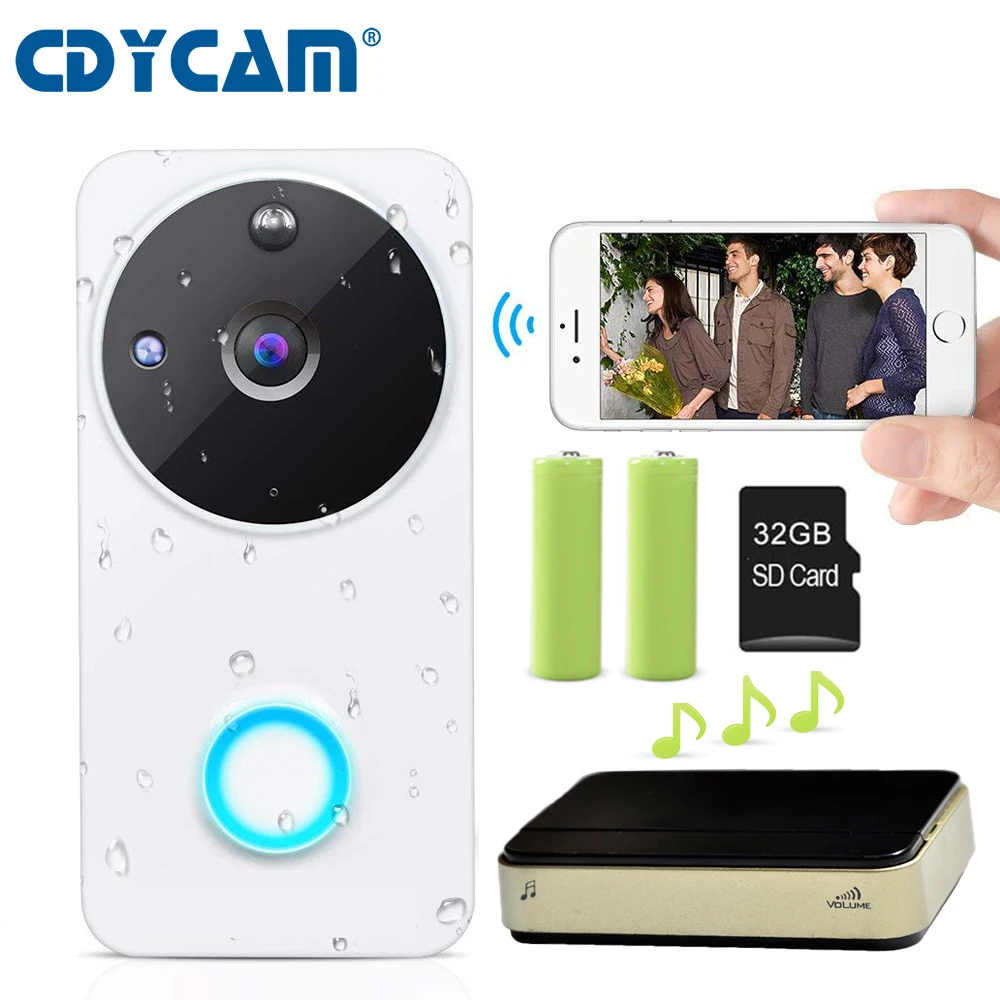 CDYCAM Водонепроницаемый IP видеосвязь телефон двери беспроводная камера Wi-Fi для дверного звонка PIR сигнализация инфракрасный 720 P безопасности IP Камера с 2 шт. Батарея
