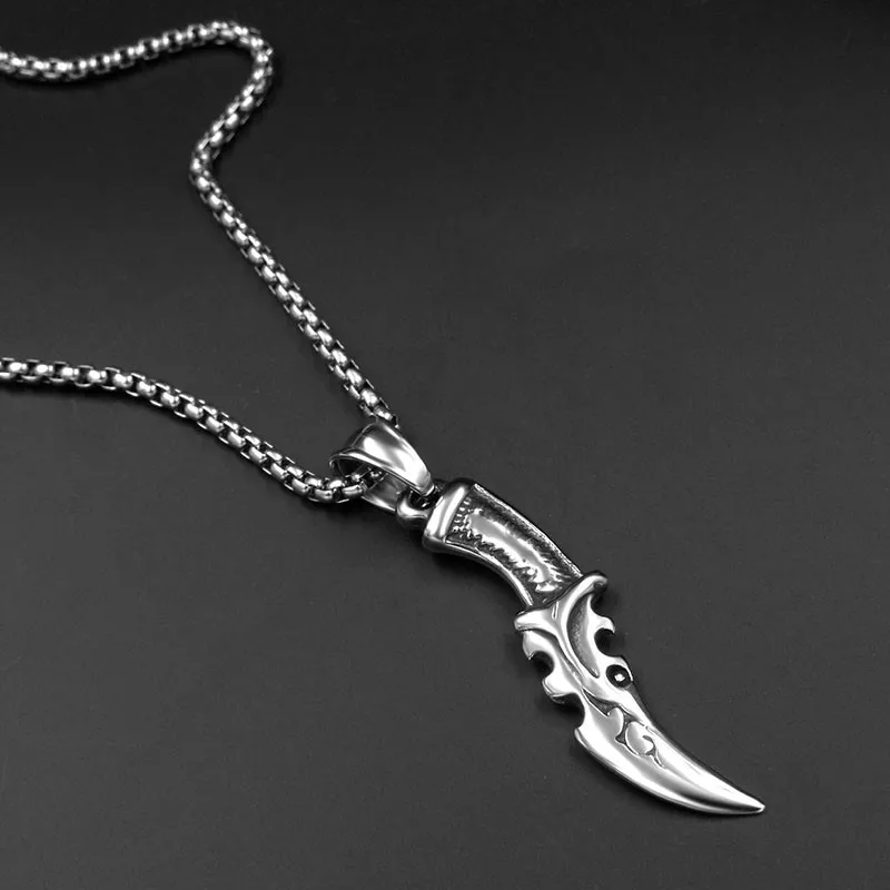 Ожерелье серебряного цвета с подвеской в виде ножа стиле ретро|steel jewelry|pendant