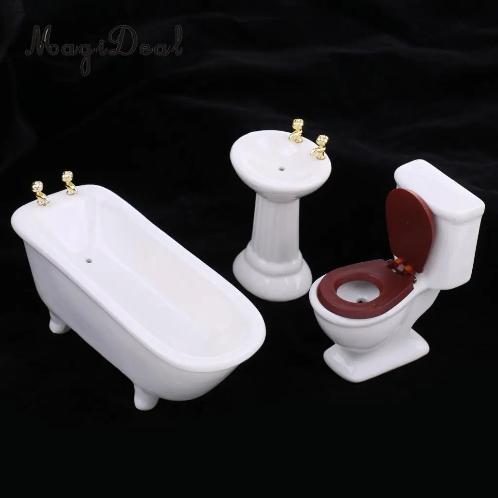 1:12 Dollhouse White Flat Bottom Bathtub Mini Bathroom Furniture 