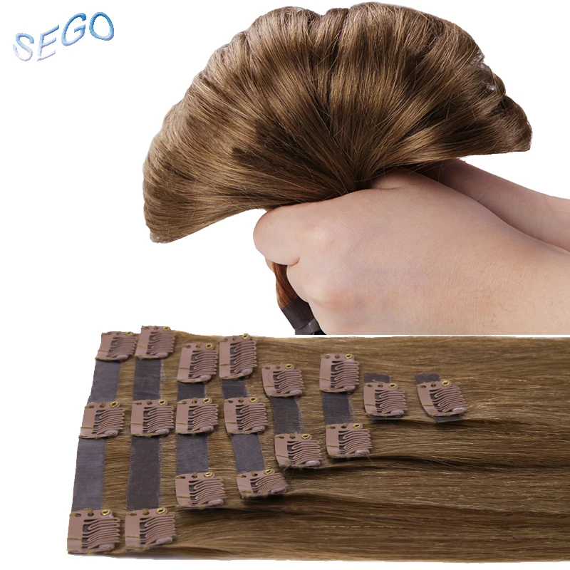 SEGO 16-22 "90-110 г, Пряди человеческих волос для наращивания Бесшовные PU закрепитель в наращивание волос Non-несекущиеся бразильские вьющиеся