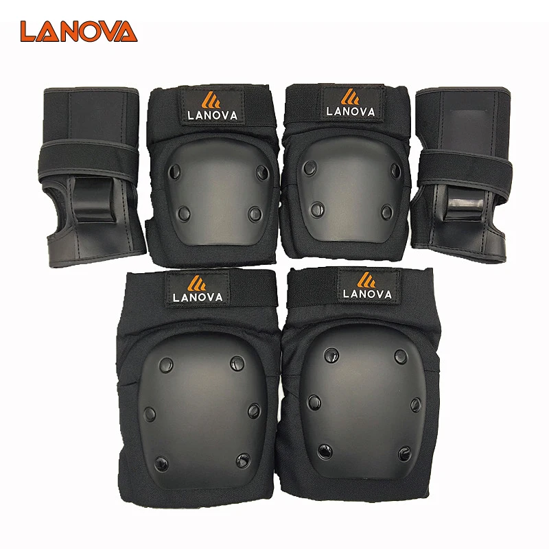 Goede LANOVA 7 stks set Skate Beschermende kleding Knie Elleboog Pads Pols Bescherming Skate Helm Voor Scooter Fietsen Roller Voor Volwassenen 4 size