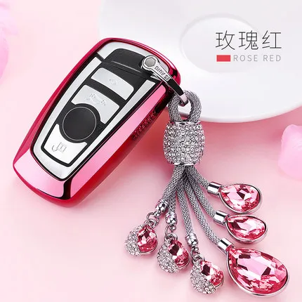 

Car key case For BMW F05 F10 F20 F30 Z4 X1 X4 X6 M1 M3 Creative Gift Crystal Car Keychain+Car Styling Remote Car Key TPU Soft