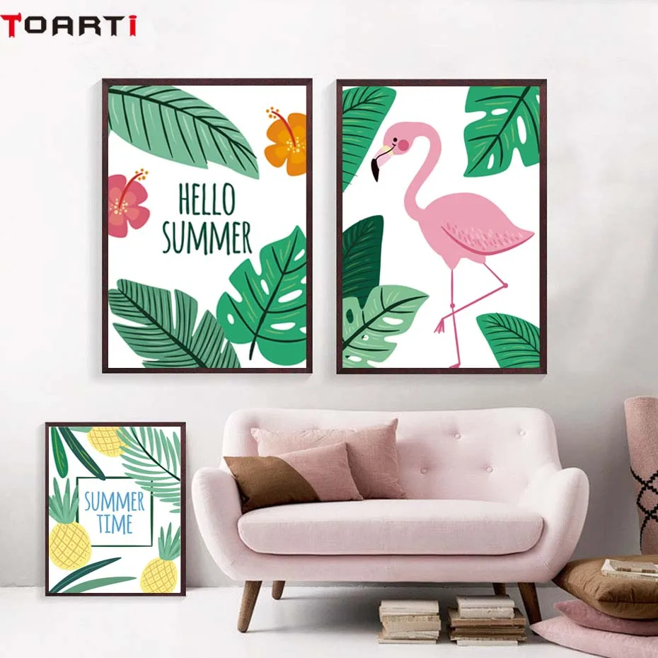 Hello Summer Pink Flamigo Pineapple Nordic Poster&Print Wall Art Picture For Bedroom Canvas Painting Art Mural Modern Home Decor (2)