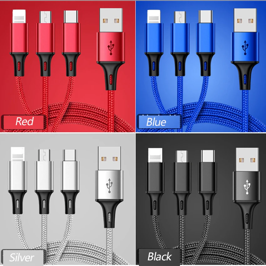 CHOETECH 3 في 1 كابل يو اس بي شحن 2.4A USB نوع C المصغّر USB كابل متعددة الهاتف المحمول الكابلات ل فون XS ماكس سامسونج xiaomi